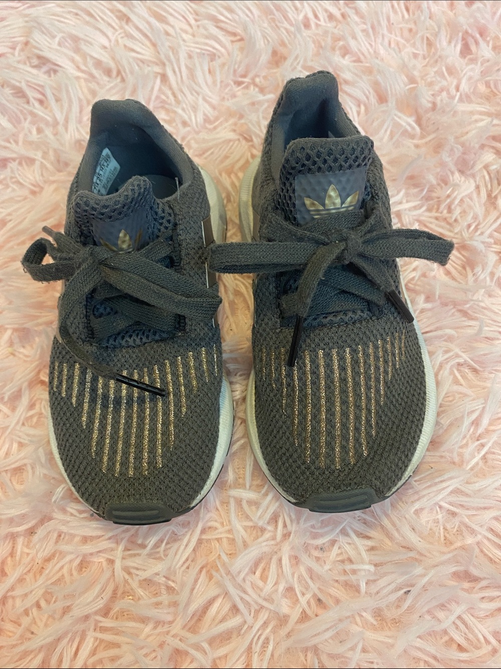 adidas Kids Charcoal Gray Sneakers with Gold Accents
